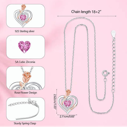 Silber Halskette Damen Herz Rose Geburtsstein Kette 925 Sterling Silber