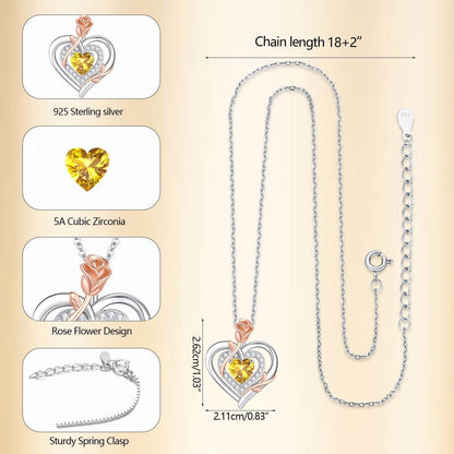 Silber Halskette Damen Herz Rose Geburtsstein Kette 925 Sterling Silber