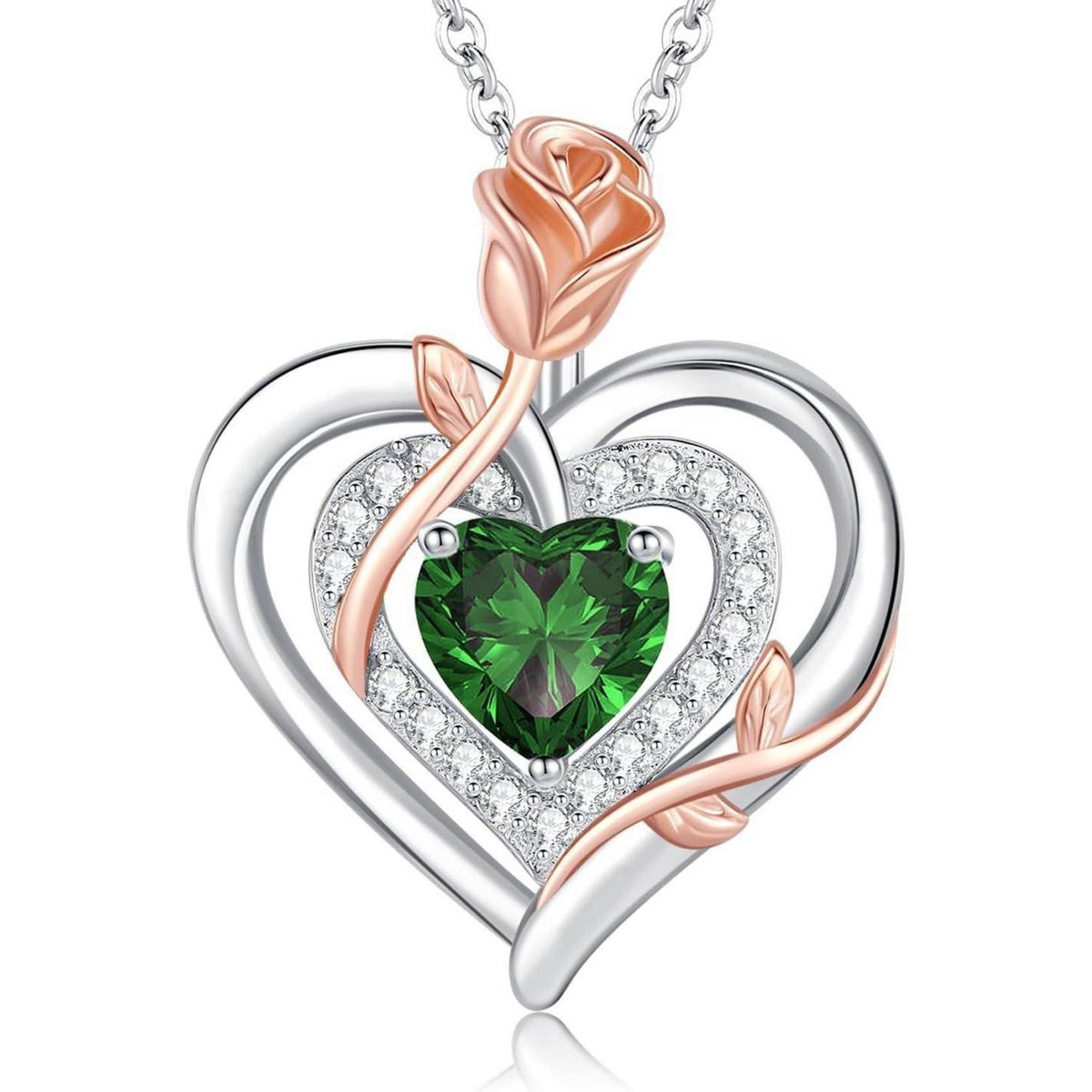 Silber Halskette Damen Herz Rose Geburtsstein Kette 925 Sterling Silber