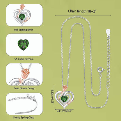 Silber Halskette Damen Herz Rose Geburtsstein Kette 925 Sterling Silber