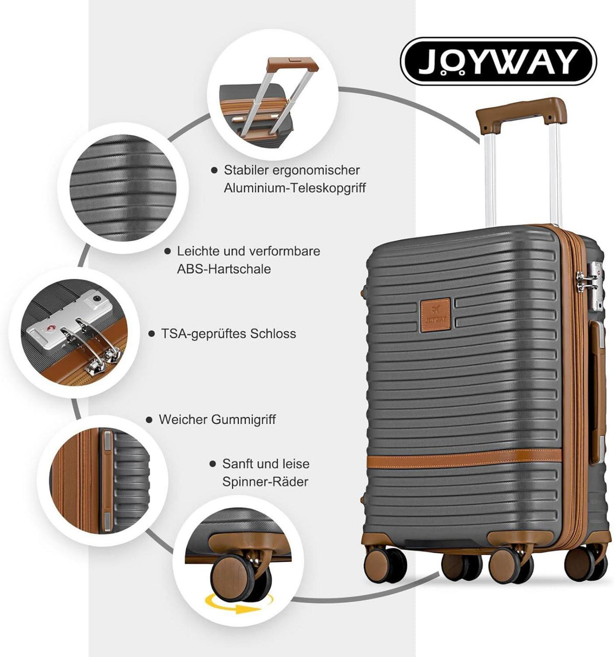 Joyway 6tlg Kofferset Hartschale mit Beautycase 4 Rollen TSA-Schloss