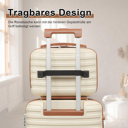 Joyway Kofferset Reisekoffer Beautycase TSA-Schloss 6tlg Hartschale 4 Rollen 1 Reisetasche 1 Kulturbeutel Weiß Braun