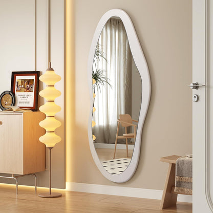 Großer Wandspiegel Holz Asymmetrisch 120x50 cm Weiß