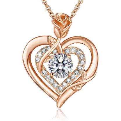 Moissanite Halskette Damen Silber 925 Herz Anhänger Rosegold