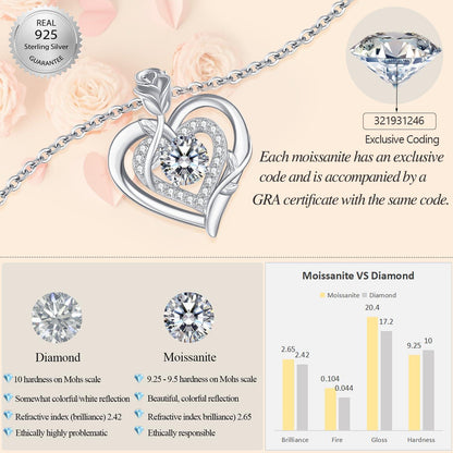 Moissanite Halskette Damen Silber 925 Herz Anhänger Valentinstag Geschenk