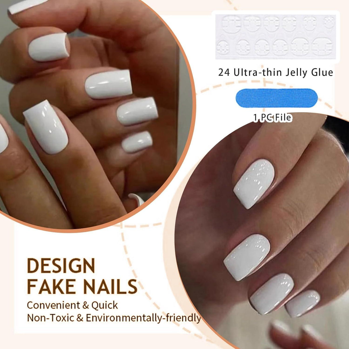 24 Stück Natürliche Extra Kurz Press on Nails Set