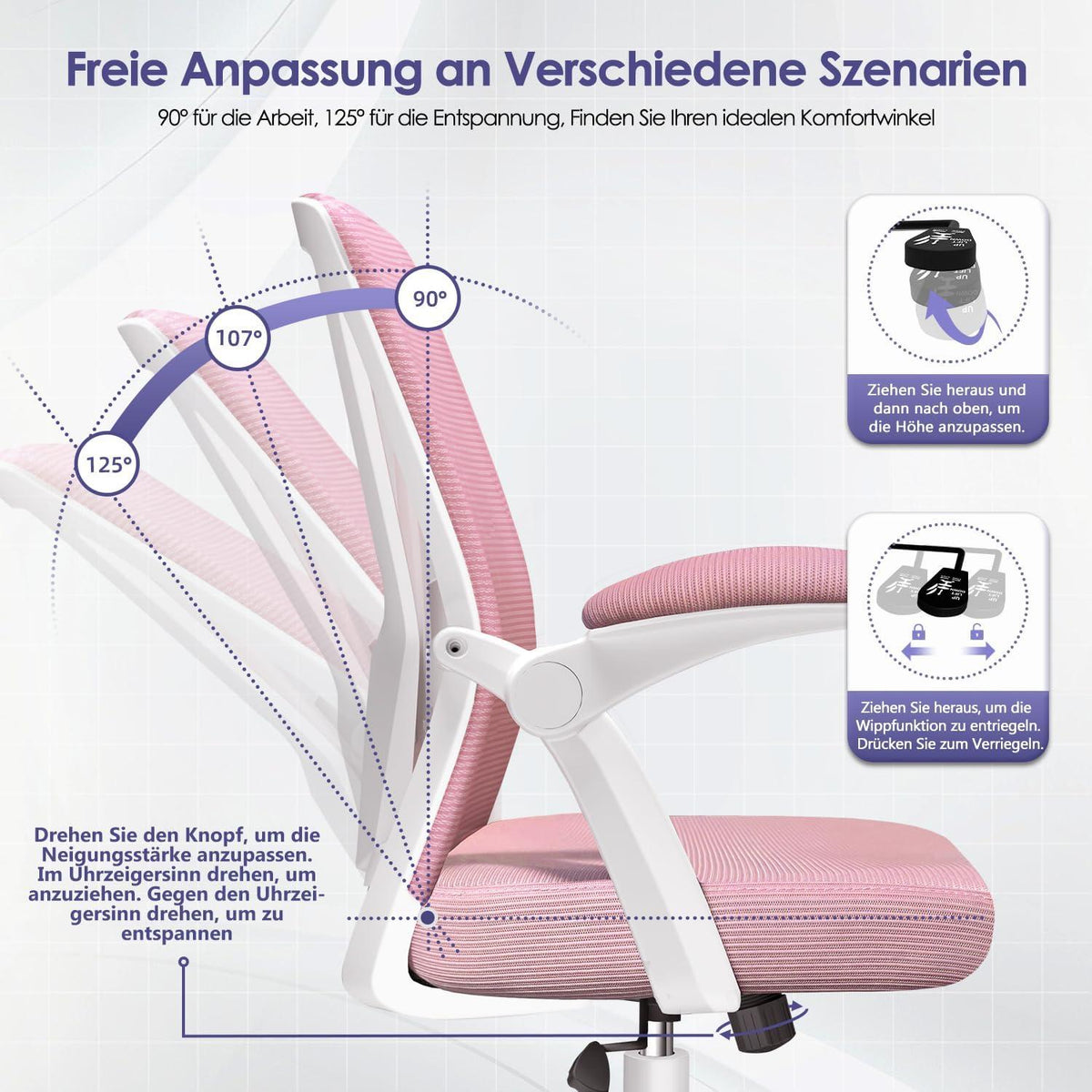 Ergonomischer Bürostuhl mit verstellbarer Lendenstütze und