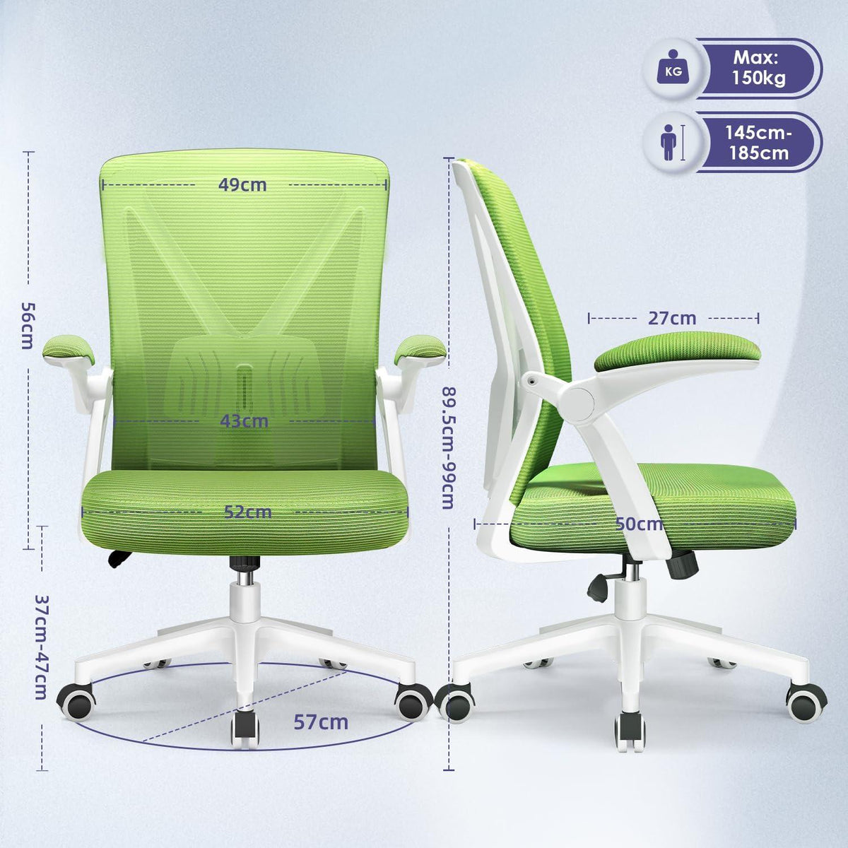 Ergonomischer Bürostuhl mit Einstellbarer Lendenstütze, Grün