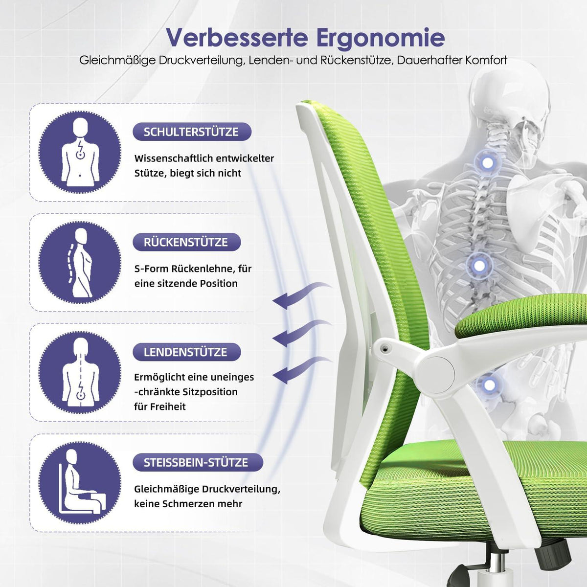 Ergonomischer Bürostuhl Grün 150kg max. Belastbarkeit