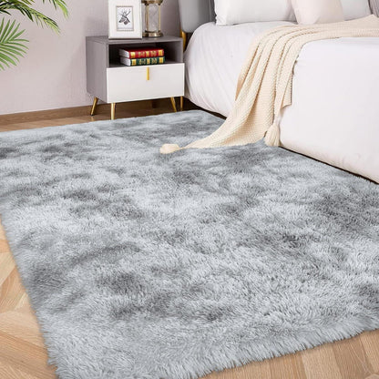 Hochflor Teppich Hellgrau 90x150cm - Kuscheliger Wohnteppich