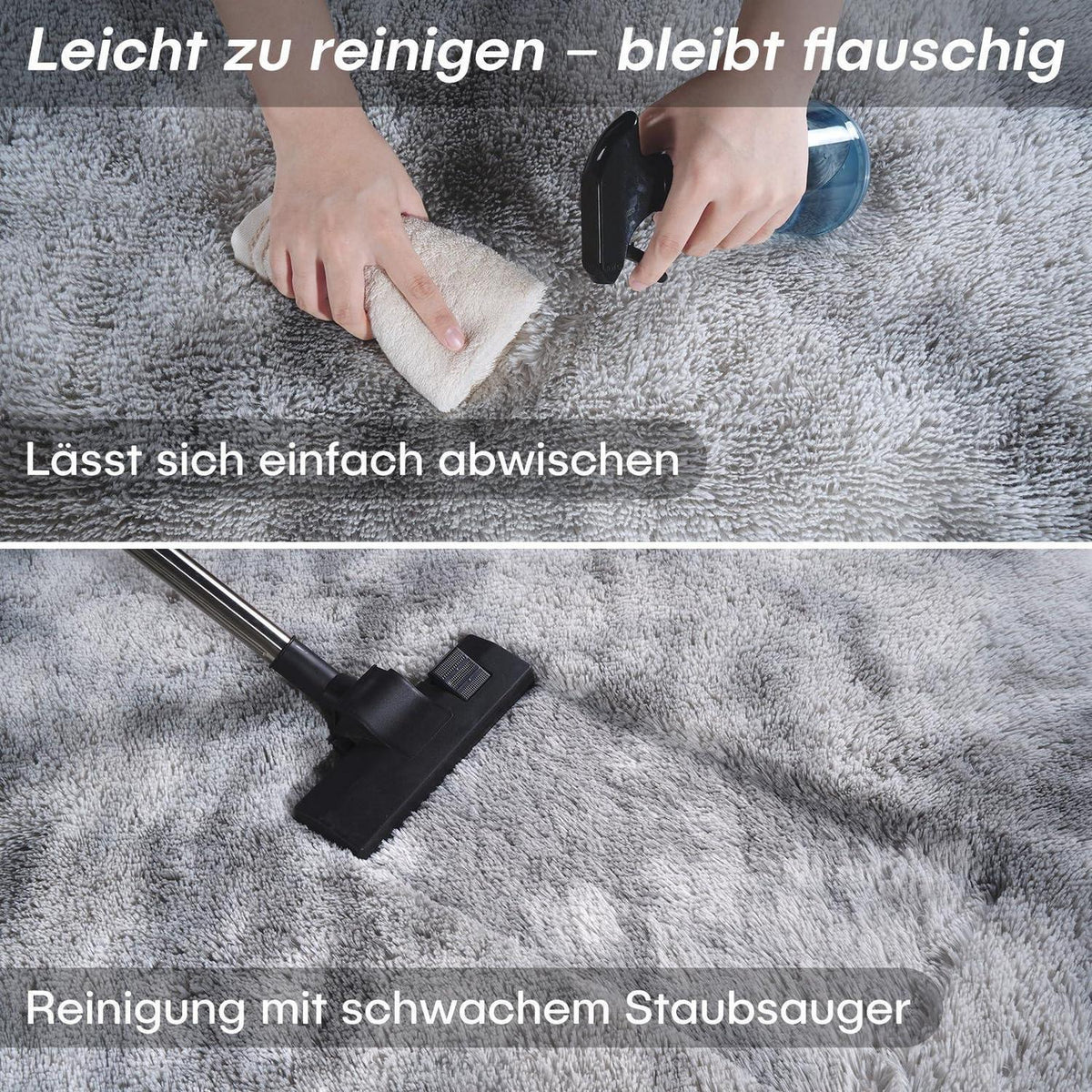 Hochflor Teppich Hellgrau 90x150cm - Kuscheliger Wohnteppich