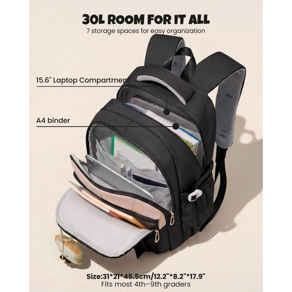 Schulrucksack Teenager Mädchen - 36L, Schwarz