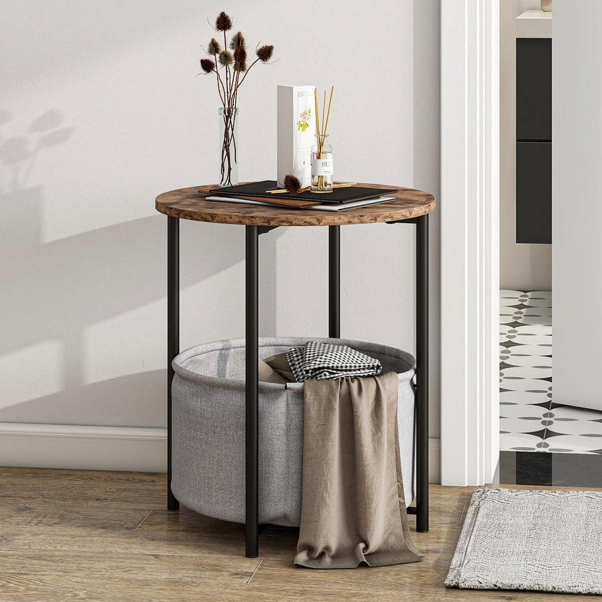 Runder Couchtisch mit Stauraum, Beistelltisch für Wohnzimmer, moderner
