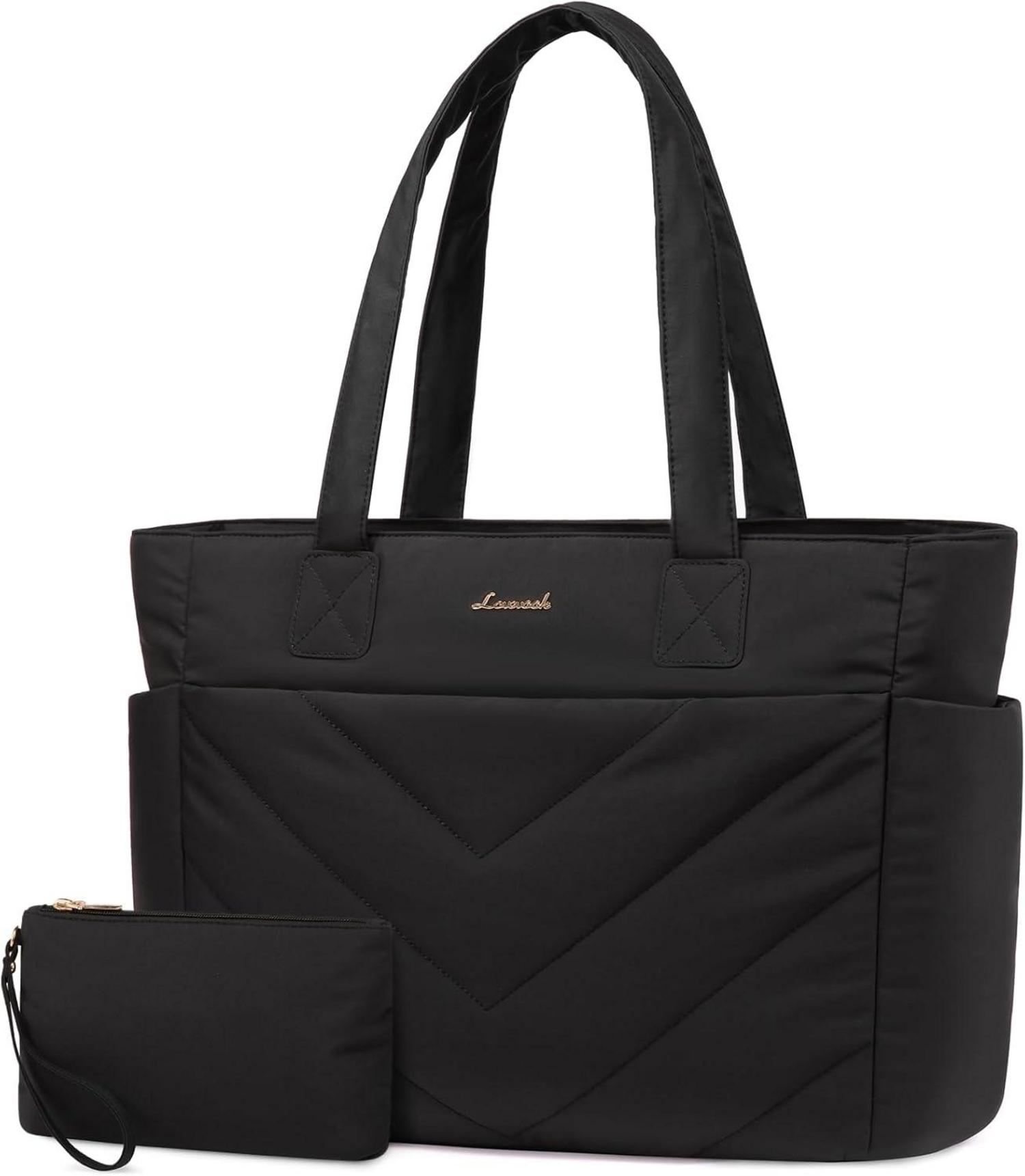 Schwarze Laptoptasche Damen 15,6 Zoll Arbeitstasche Schultertasche