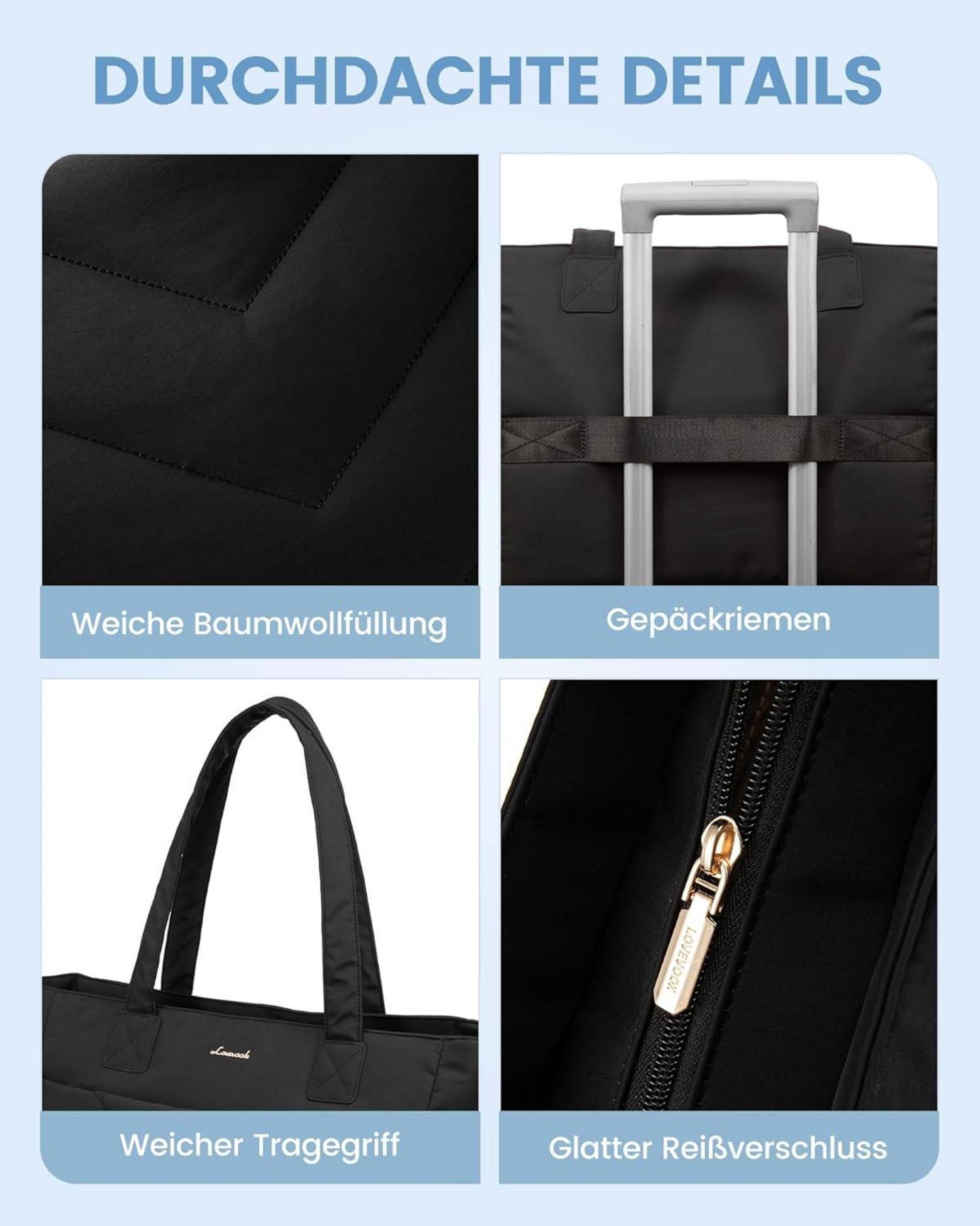 Schwarze Laptoptasche Damen 15,6 Zoll Handtasche Groß mit V-Förmigem Nahtdesign