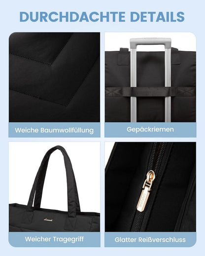 Schwarze Laptoptasche Damen 15,6 Zoll Handtasche Groß mit V-Förmigem Nahtdesign