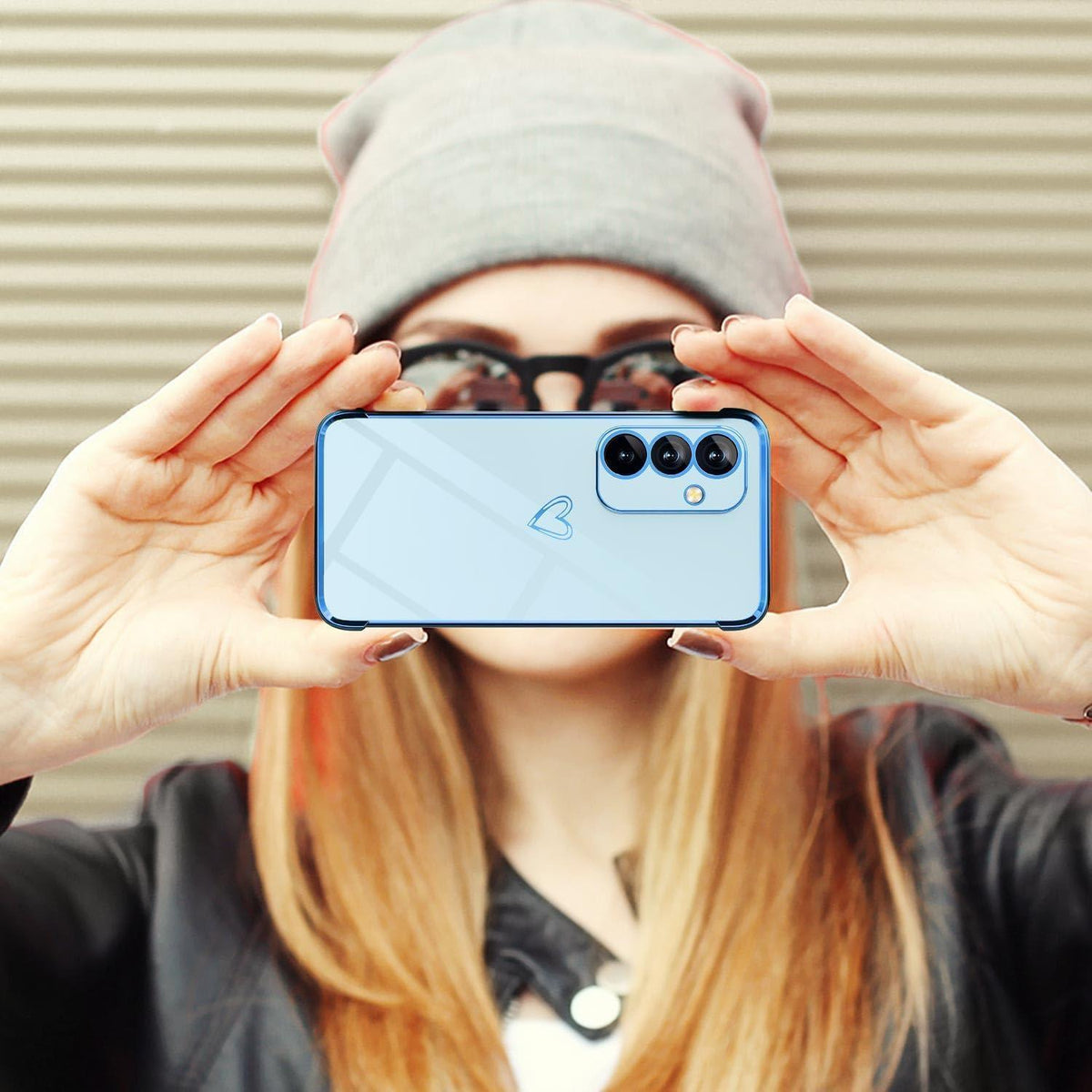Samsung Galaxy S25 Hülle mit Herz Muster, galvanisiert, blau