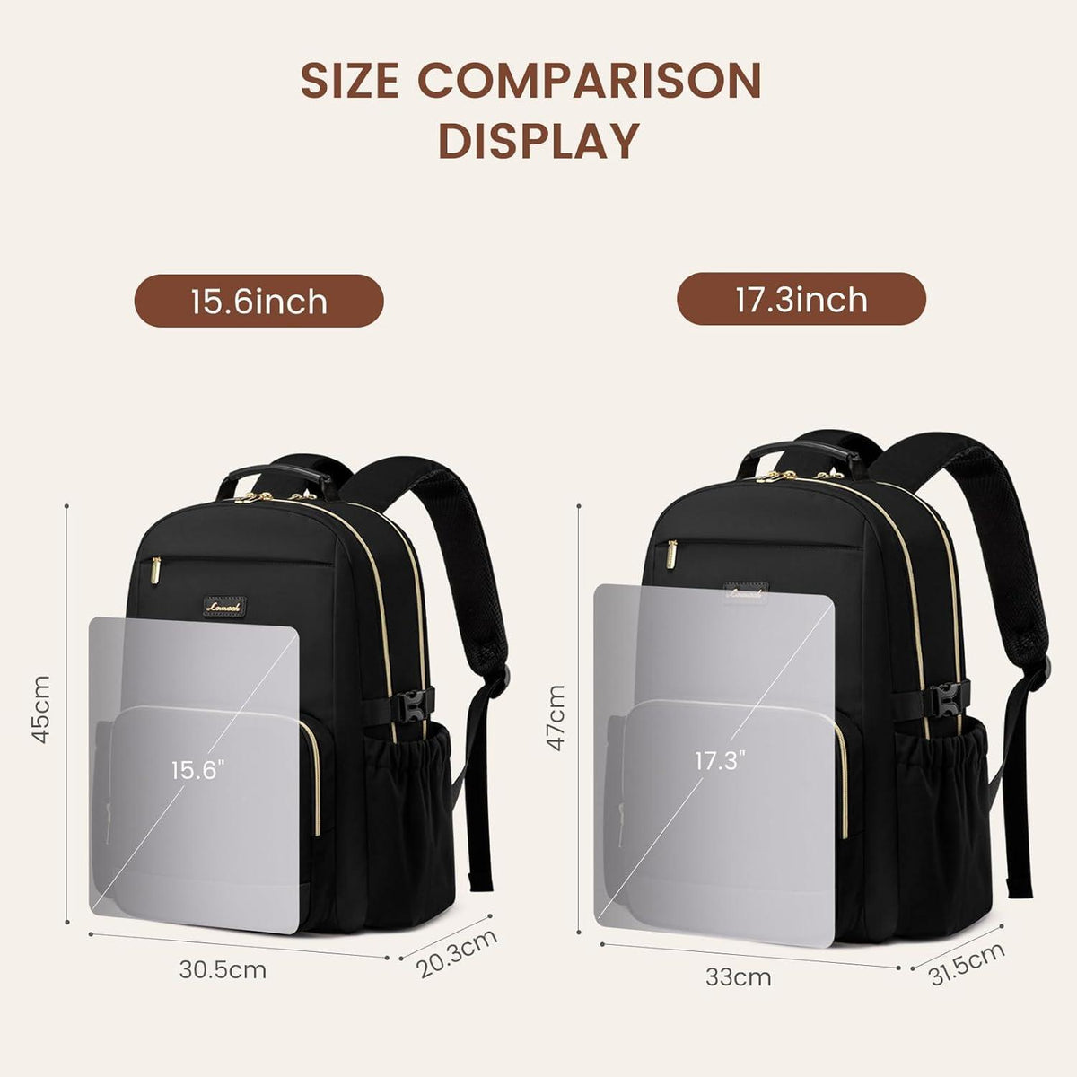 Damen Rucksack 15,6 Zoll Laptop Tasche mit Flaschenfach, Schwarz