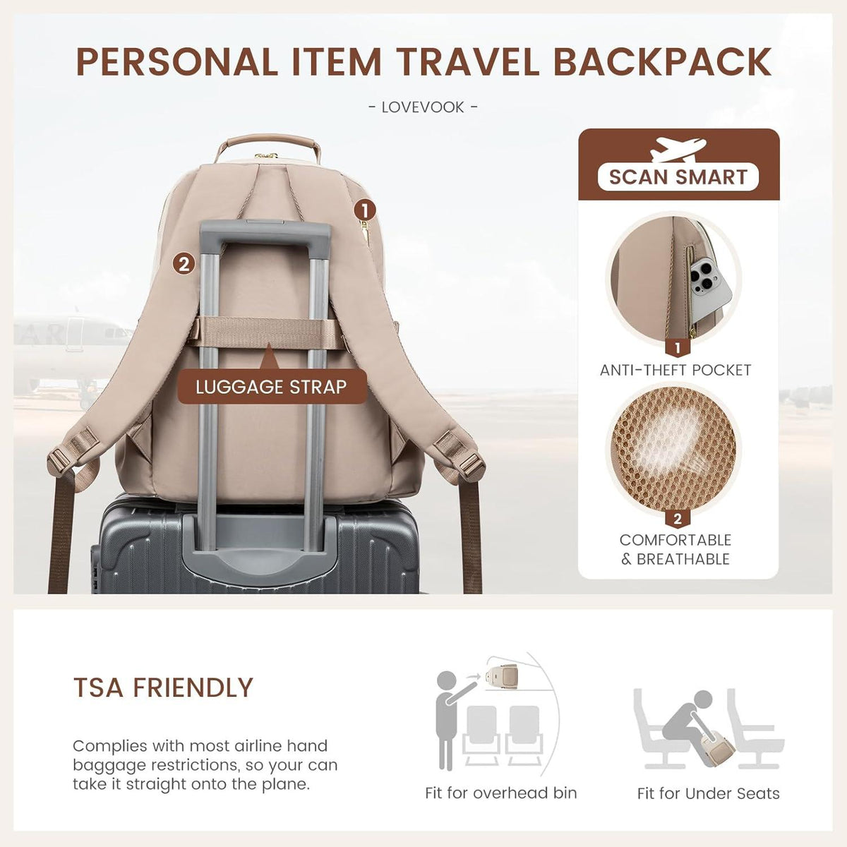 Damen Rucksack 15,6 Zoll Laptop Schulrucksack mit Trinkflaschenfach