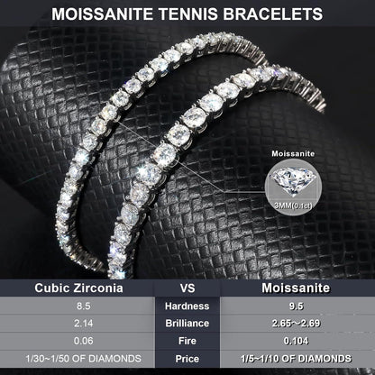 Moissanite Tennisarmband Silber 925 Damen 3mm 6,11 Karat