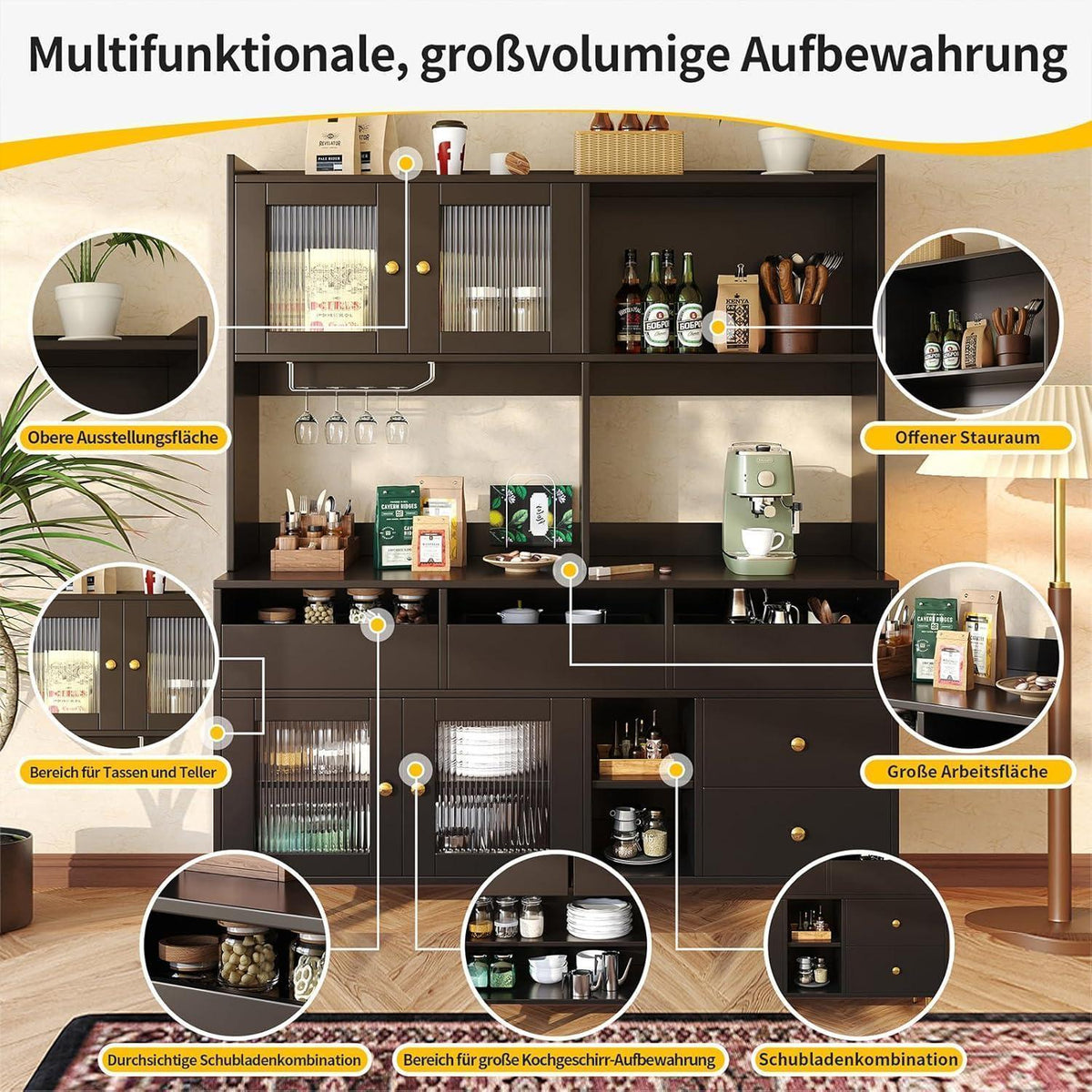 Restaurant Hochschrank mit Glastür & Weinregal (145x39x171cm)
