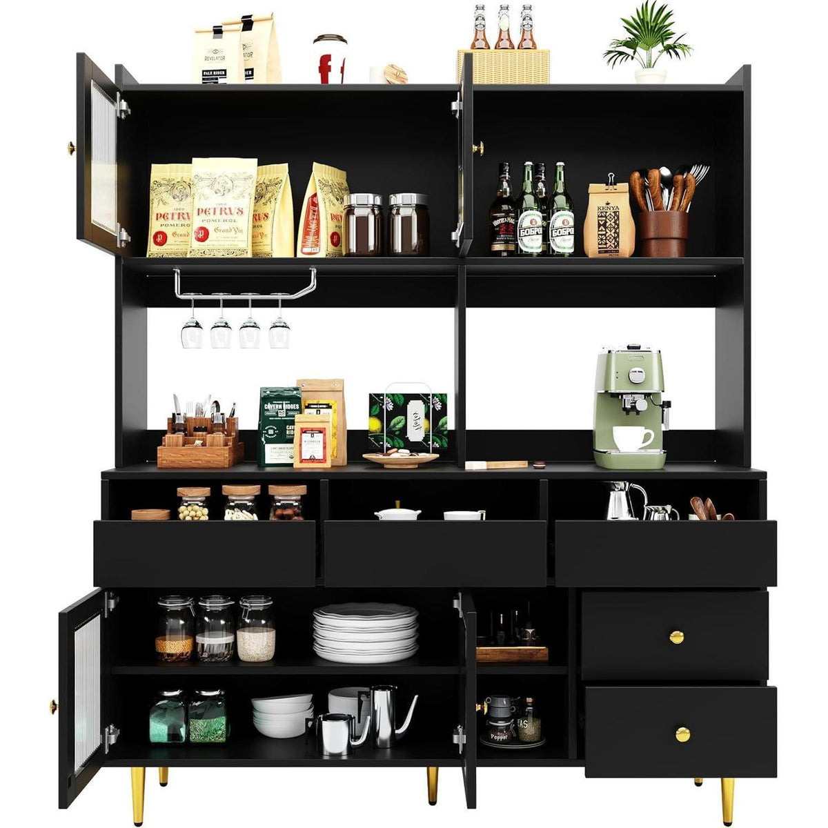 Restaurant Hochschrank mit Glastür & Weinregal (145x39x171cm)