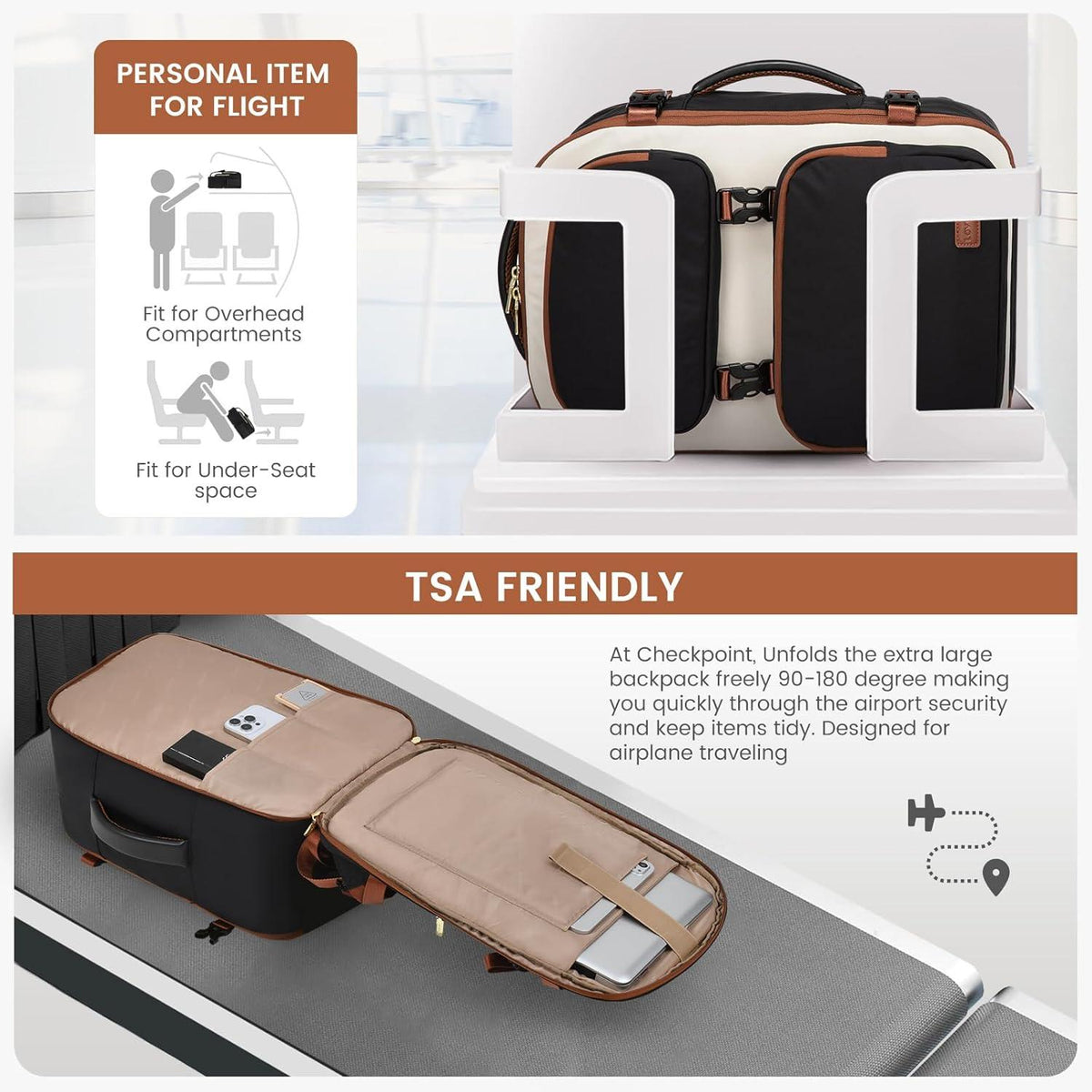 Großer Reiserucksack Handgepäck 17.3 Zoll Laptop 40L Cabin Luggage Weekender