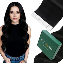 Echthaar Tape-in Extensions Schwarz 50cm - Glatt & Wiederverwendbar