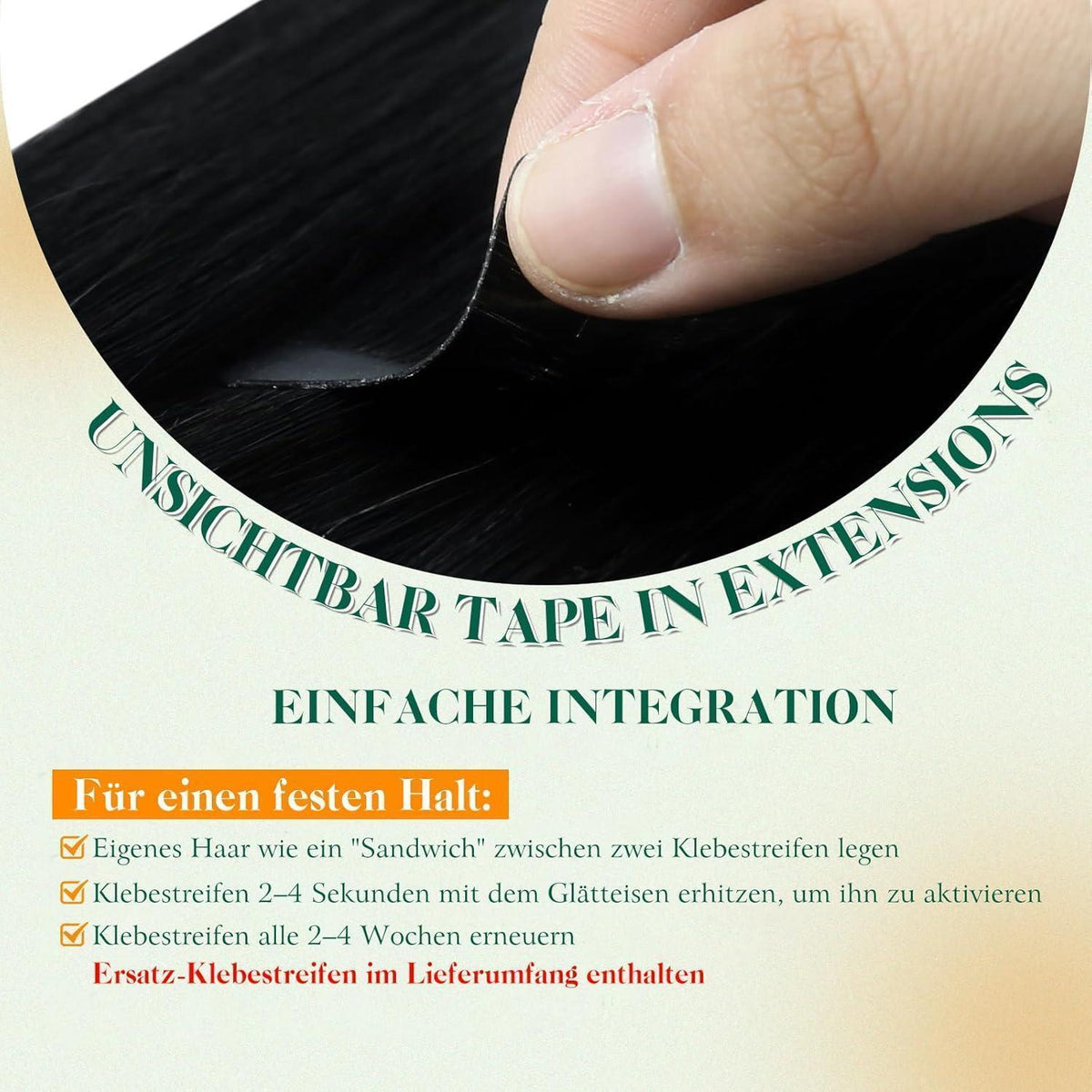 Echthaar Tape-in Extensions Schwarz 50cm - Glatt & Wiederverwendbar