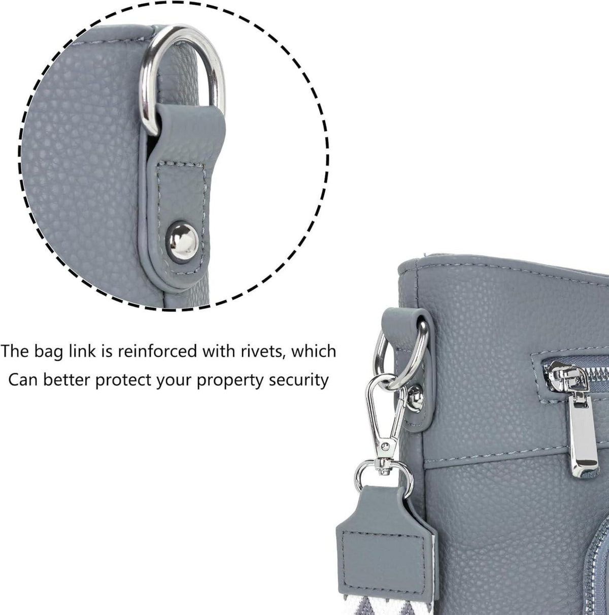 Damen Handtasche Mittelgroß Umhängetasche Vegan Leder Crossbody Grau