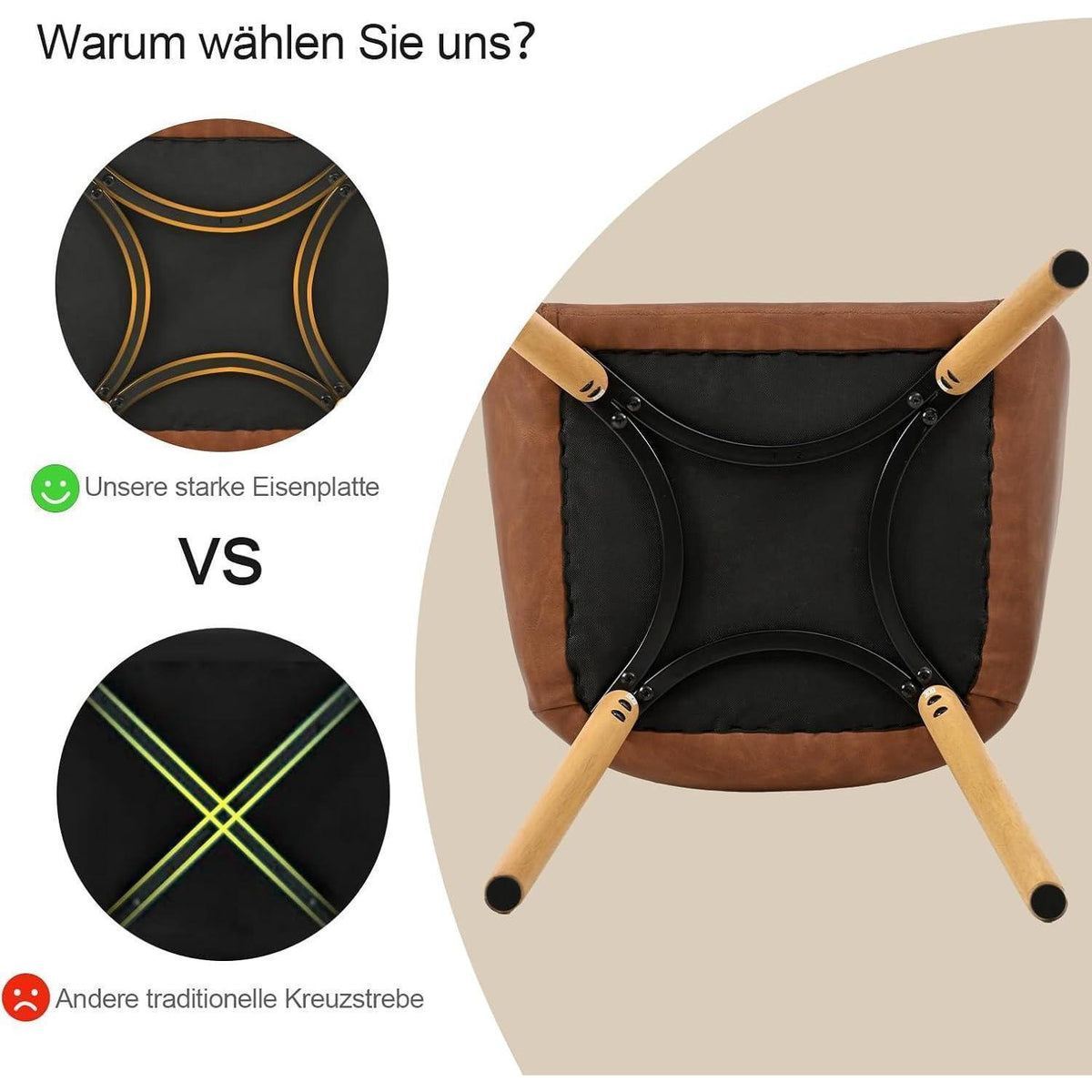 Esszimmerstühle Braun mit Armlehnen – 4er Set in Lederoptik