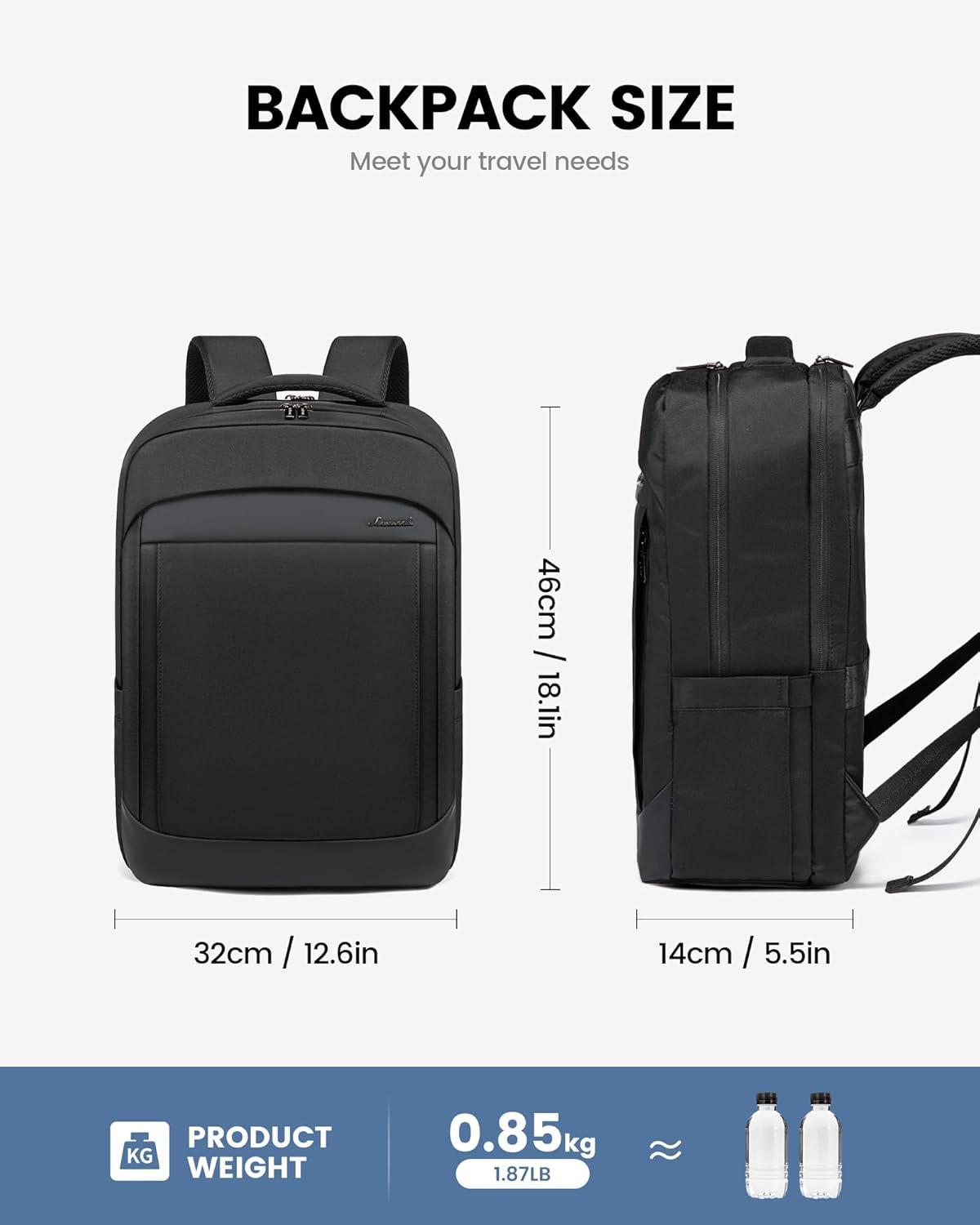 Herren Rucksack 17 Zoll Laptoptasche Business Arbeitstasche Wasserdicht - Schwarz