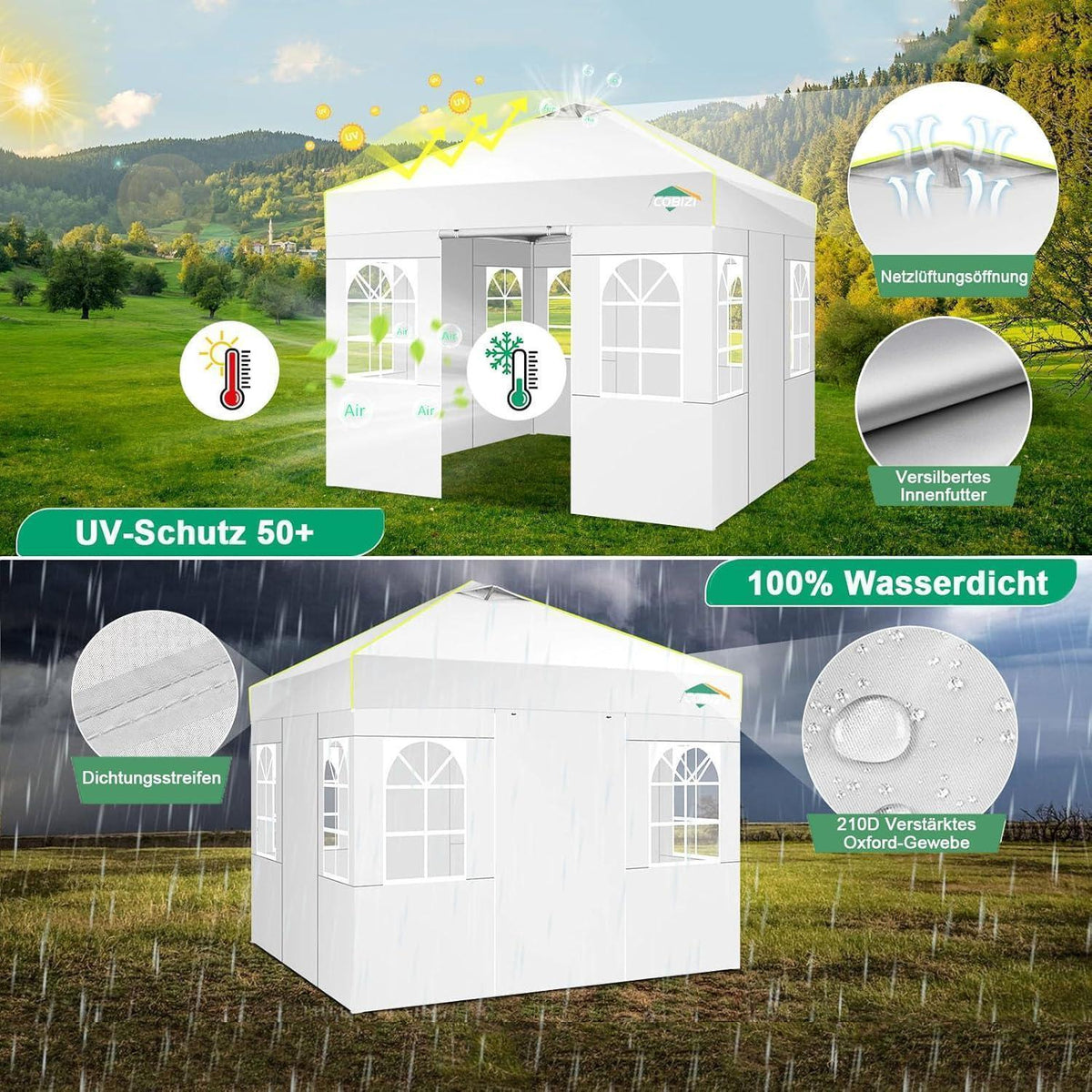 3x3 Faltpavillon wasserdicht mit Seitenwänden & UV-Schutz