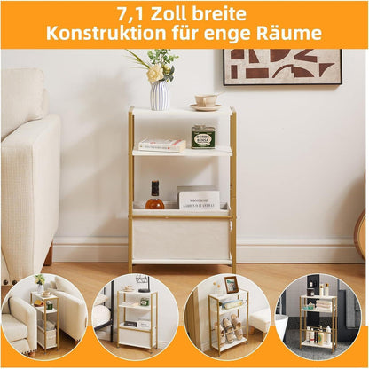 Schmaler Beistelltisch mit Stoffkorb, Moderner Sofatisch in