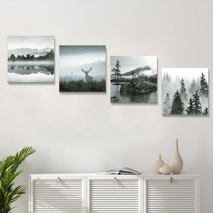 4-teilig Leinwandbild Wald & Nebel - Moderne Wanddekoration 30x30 cm