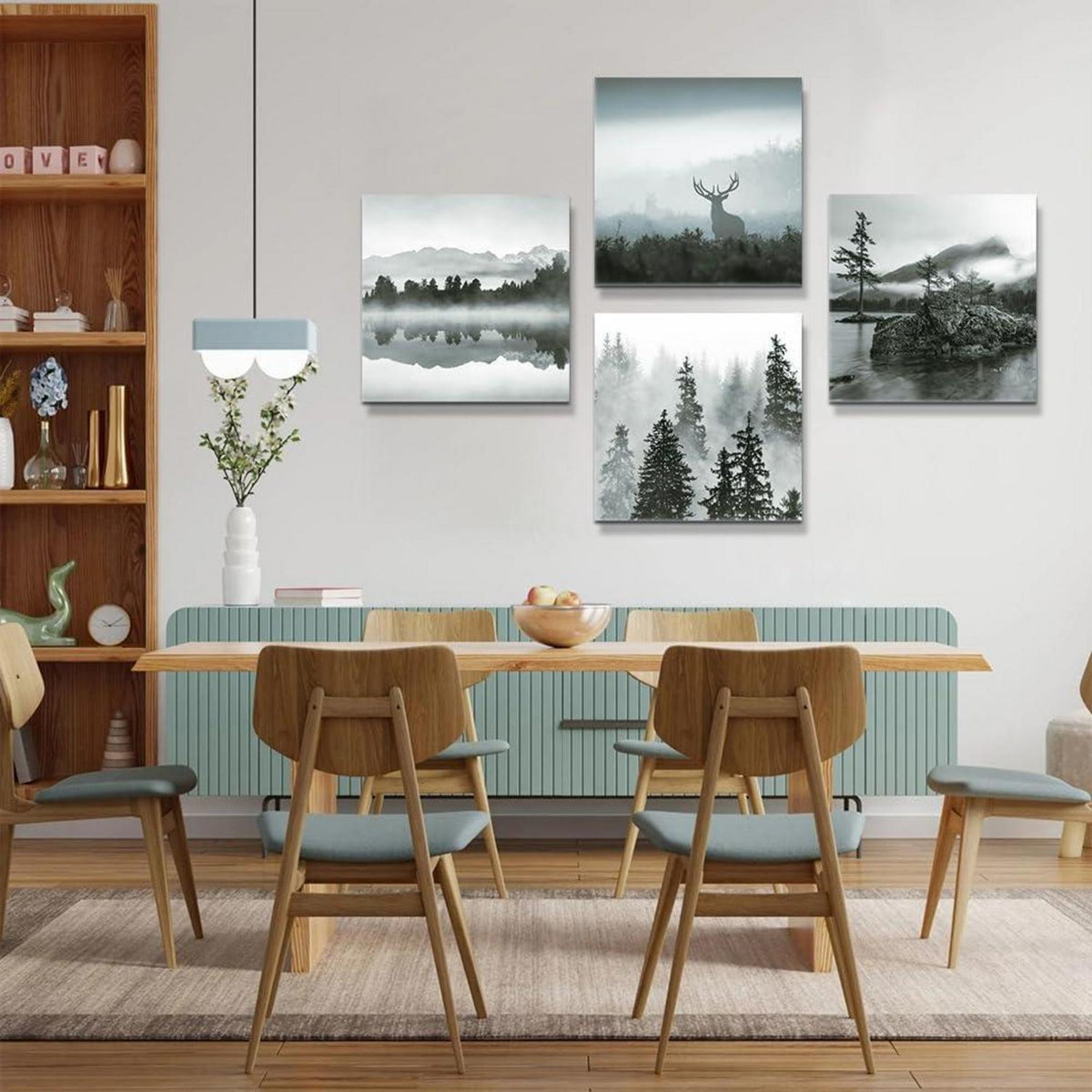 4-teilig Leinwandbild Wald & Nebel - Moderne Wanddekoration 30x30 cm