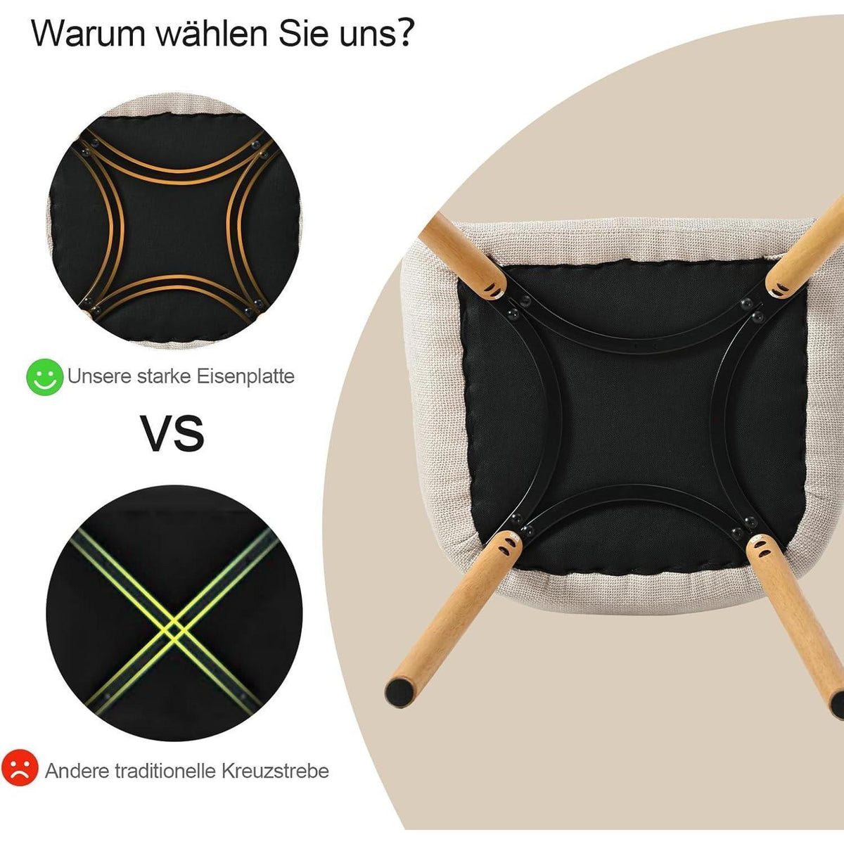 Esszimmerstuhl Set 4er Beige mit Armlehnen & Holzbeinen