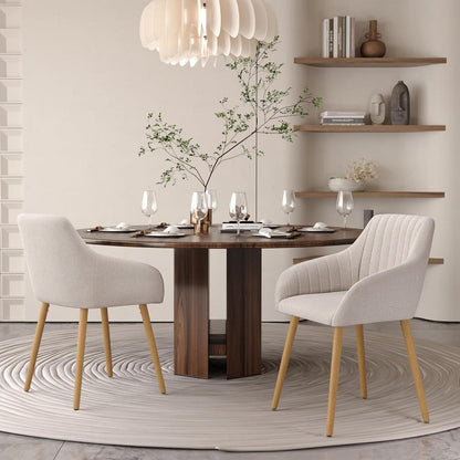 Esszimmerstuhl Set 4er Beige mit Armlehnen & Holzbeinen