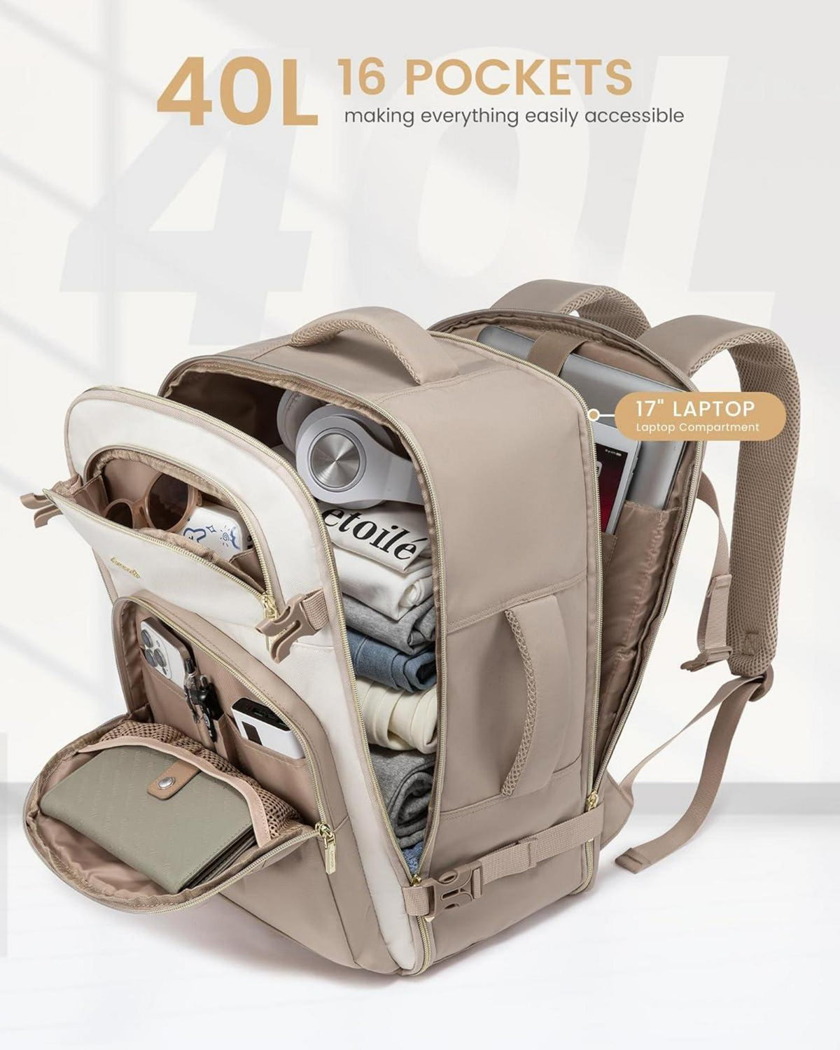 Handgepäck Rucksack 40L Flugzeug Reiserucksack 17 Zoll Travel Backpack