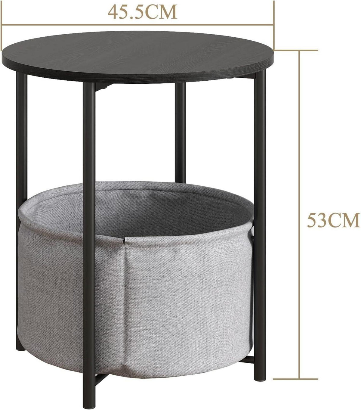 HOJINLINERO Couchtisch Rund mit Stauraum Schwarz Grau