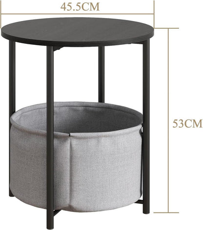 HOJINLINERO Couchtisch Rund mit Stauraum Schwarz Grau