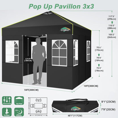 Faltpavillon 3x3 wasserdicht mit Seitenwänden & UV-Schutz