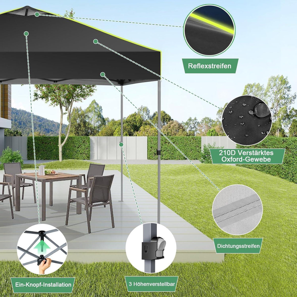 Faltpavillon 3x3 wasserdicht mit Seitenwänden & UV-Schutz
