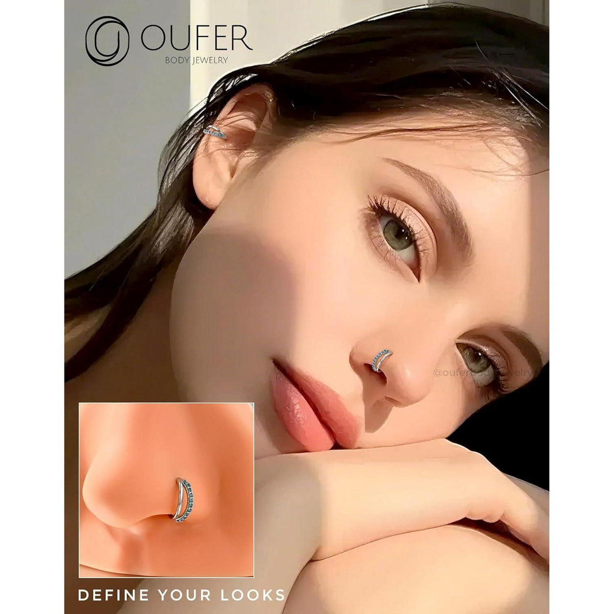 Nasenring 20G 8mm mit blauem CZ, Edelstahl Knorpel Ohrpiercing