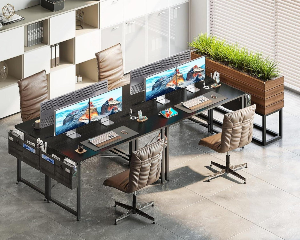 Schreibtisch Schwarz 120x48cm mit Steckdosen und Aufbewahrungstasche