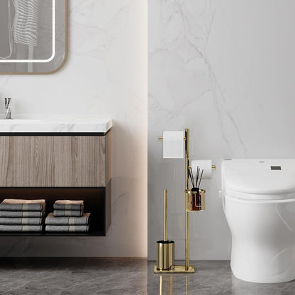 Stehender Toilettenpapierhalter mit Bürste in Gold