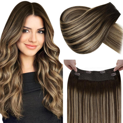 Echthaar Verlängerung Draht Balayage Braun 30cm