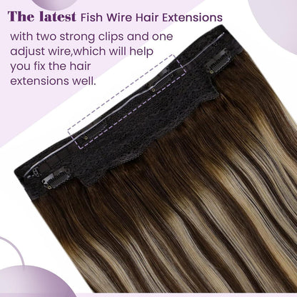 Echthaar Verlängerung Draht Balayage Braun 30cm