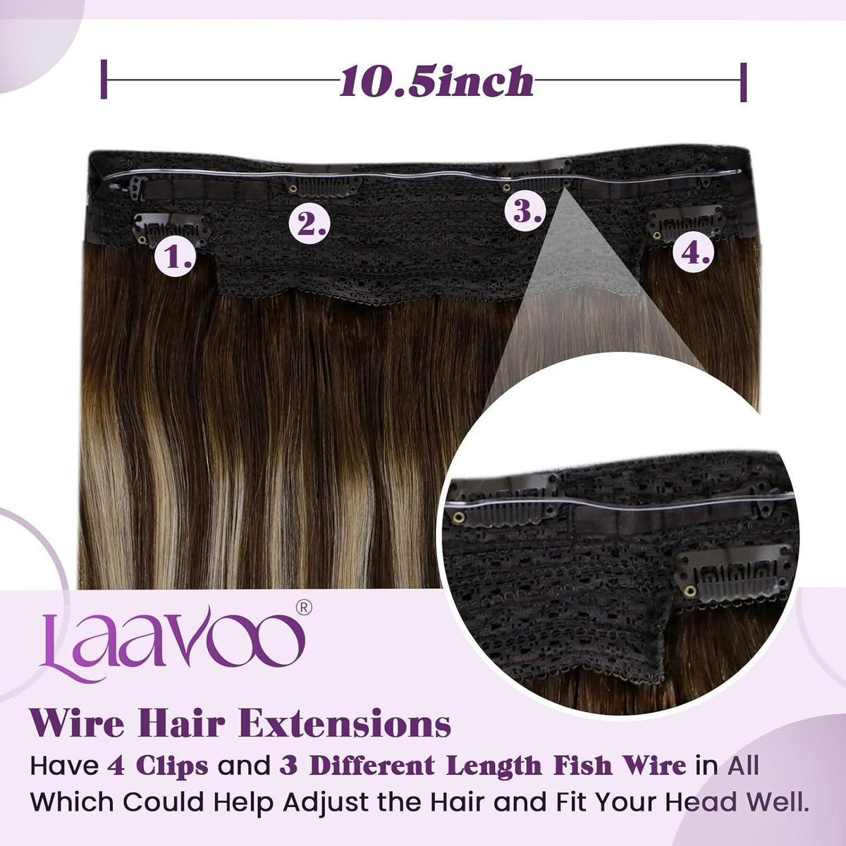 Echthaar Verlängerung Draht Balayage Braun 30cm