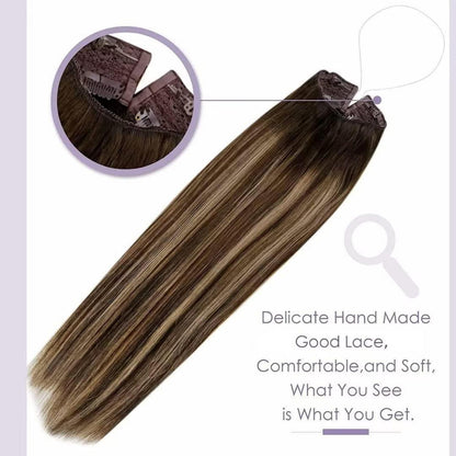 Echthaar Verlängerung Draht Balayage Braun 30cm